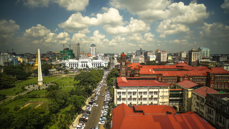 The road project is expected to improve travel between Yangon (in photo), Myanmar’s largest city, and Mae Sot in western Thailand. 